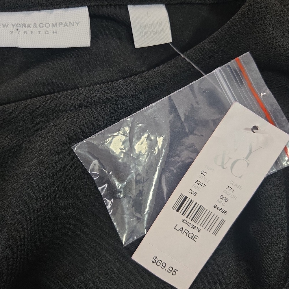 New York & Company Large Black Stretch 3/4 Sleeve MIDI Dress NWT - Picture 6 of 8